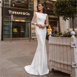 Vestidos De Novia sencillos De satén, elegantes Vestidos De Novia De manga completa, hasta el suelo, para fiesta Formal, 2024, 2023