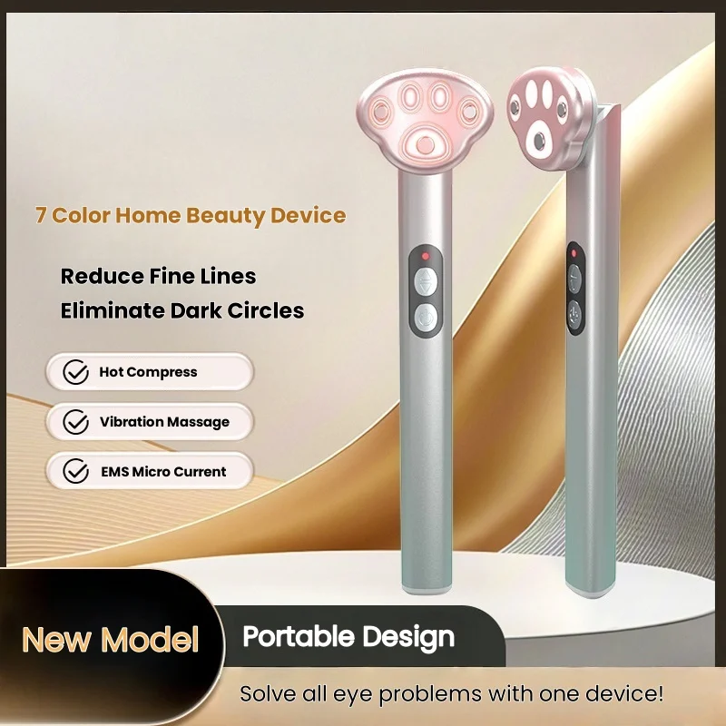 Neues Modell 7-Farben-LED-Augenmassagegerät mit Heizung und Vibration, Anti-Aging-Augenpflegegerät zur Entfernung von Augenringen und zum Anheben von Augenlidern
