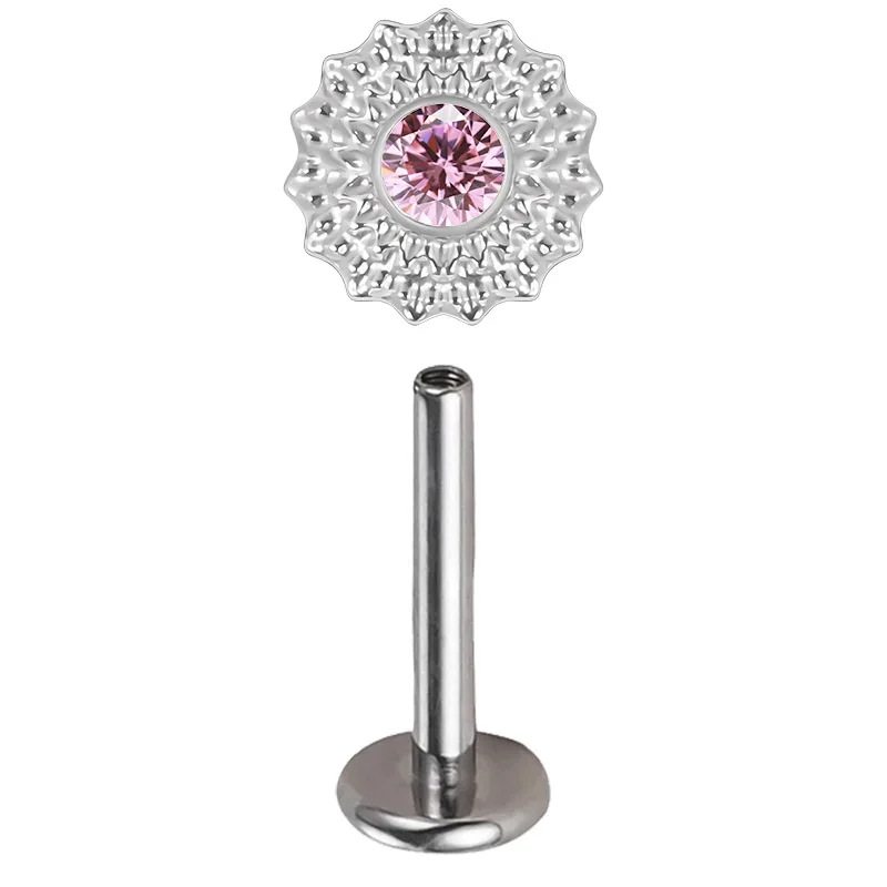 ASTM F136 Titanium Ear Lip Studs with CZ Paved Top