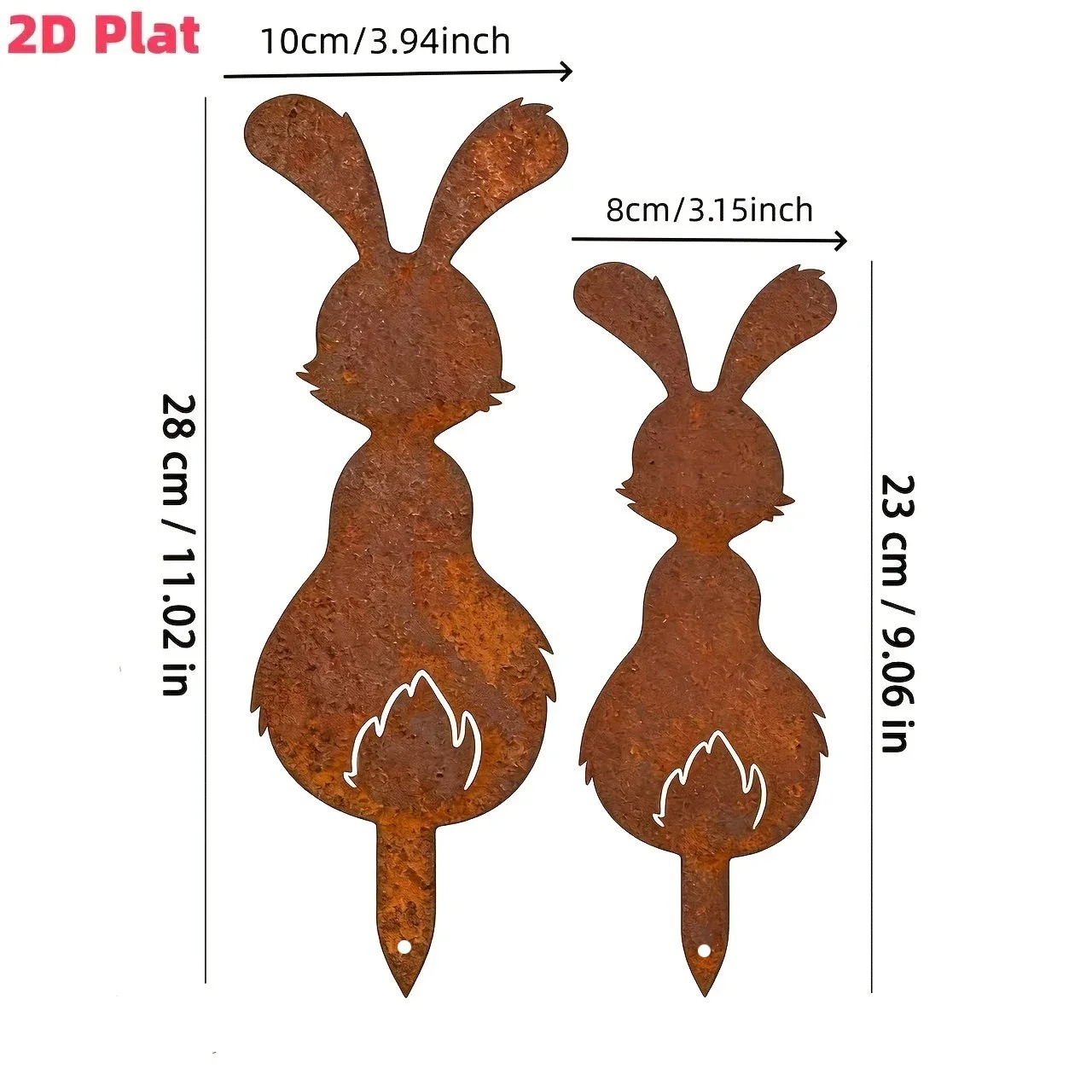 [2D Flat]  Whimsical Rust-Speckled Metal Rabbit Garden Stakes – Easter-Themed Rustic Outdoor Decor,Adorable Rabbit Sculpture