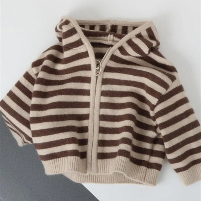 

Boys Woolen Sweater Crochet Cotton Windbreak 2024 Stripe Thicken Autumn Winter Christmas Gift Cardigan Warm Children's Clothing