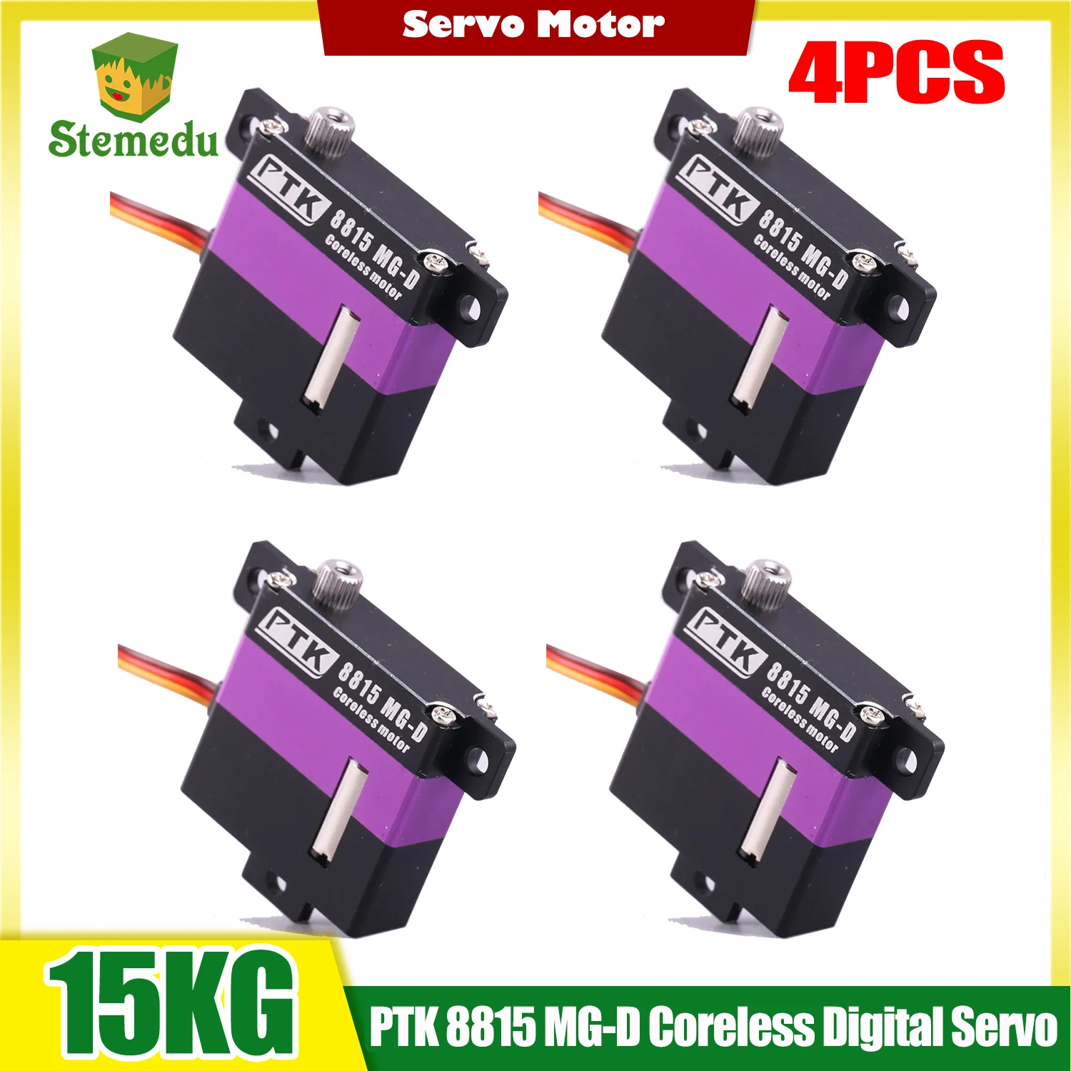 

4 шт. PTK 8815 MG D 15 кг, цифровой сервопривод с высоким крутящим моментом, металлическая шестерня, бессердечный двигатель, программируемый для радиоуправляемого планера, модели самолета с фиксированным крылом