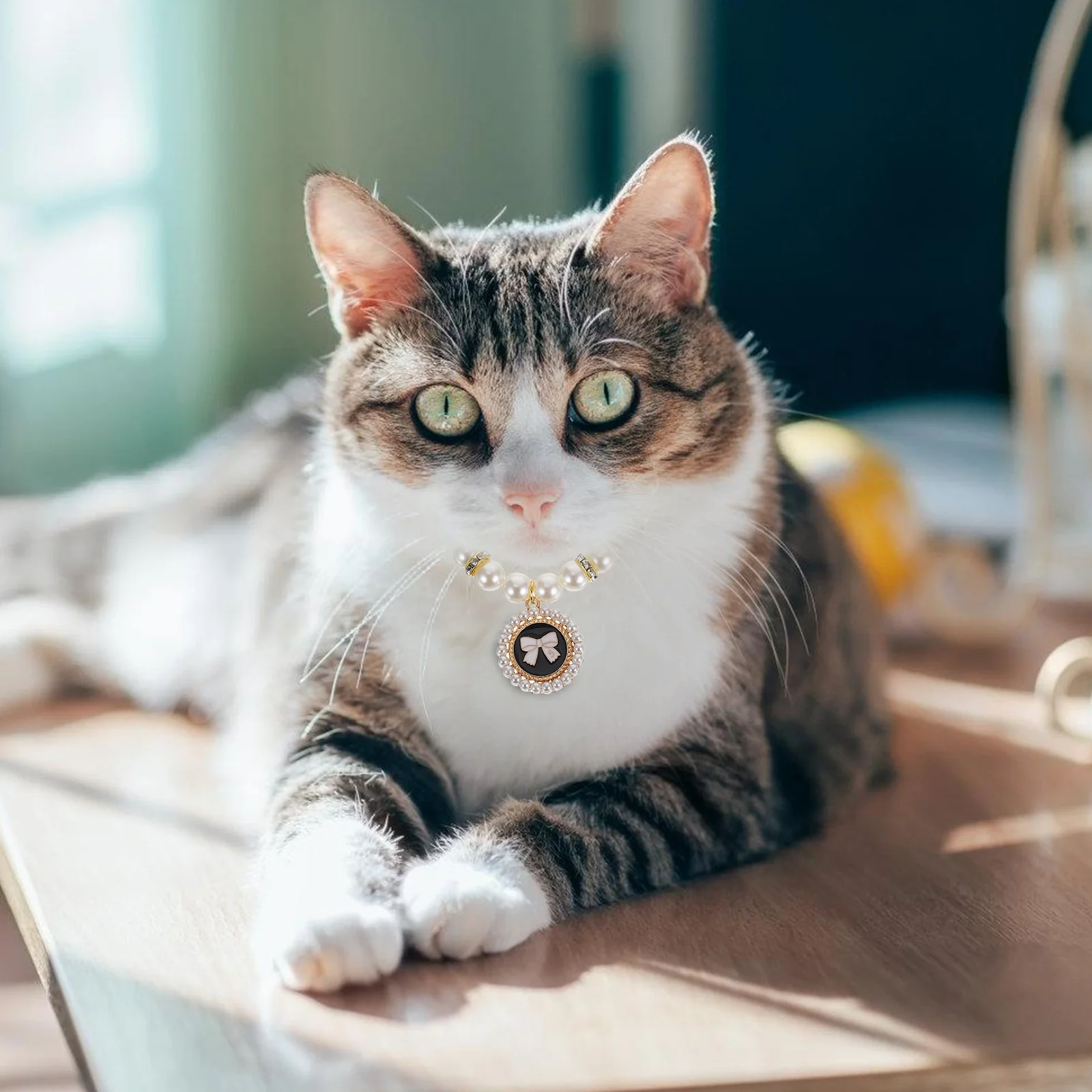 

Elegant Pet Small Dogs Cats Handmade Dog Cat Bone Pendant Jewelry Chain Abs Material Durable Comfortable Collar Necklace For