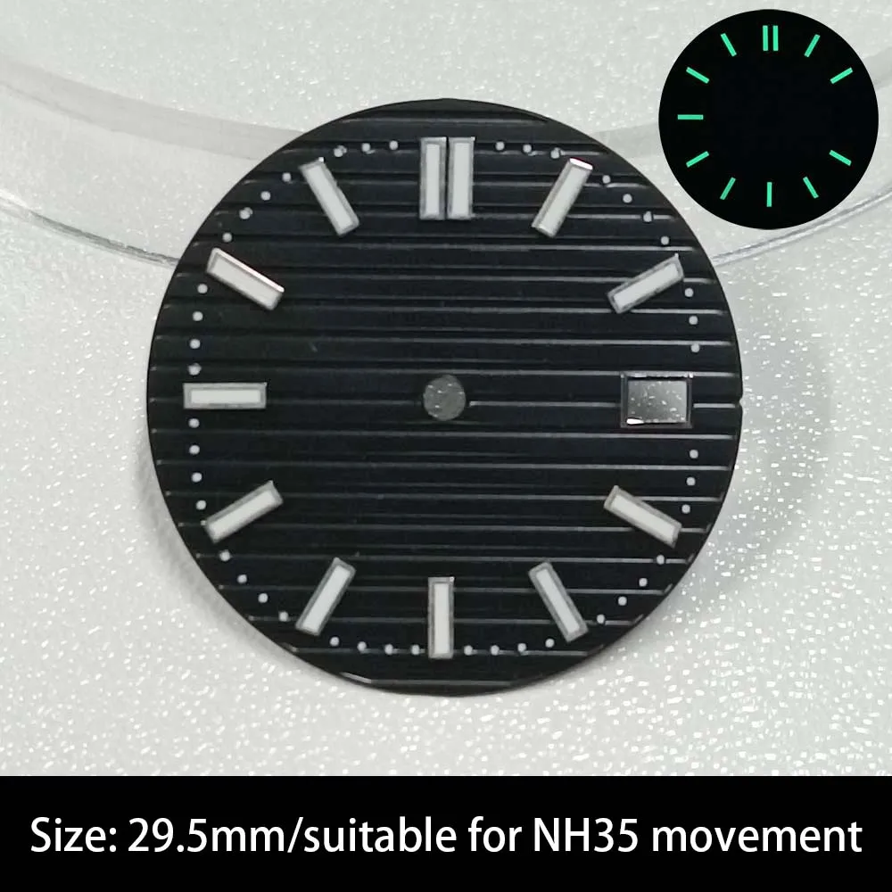 29.5mm Nautilus sterile dial green luminous watch accessory, applicable to NH35 movement, supporting customized logo