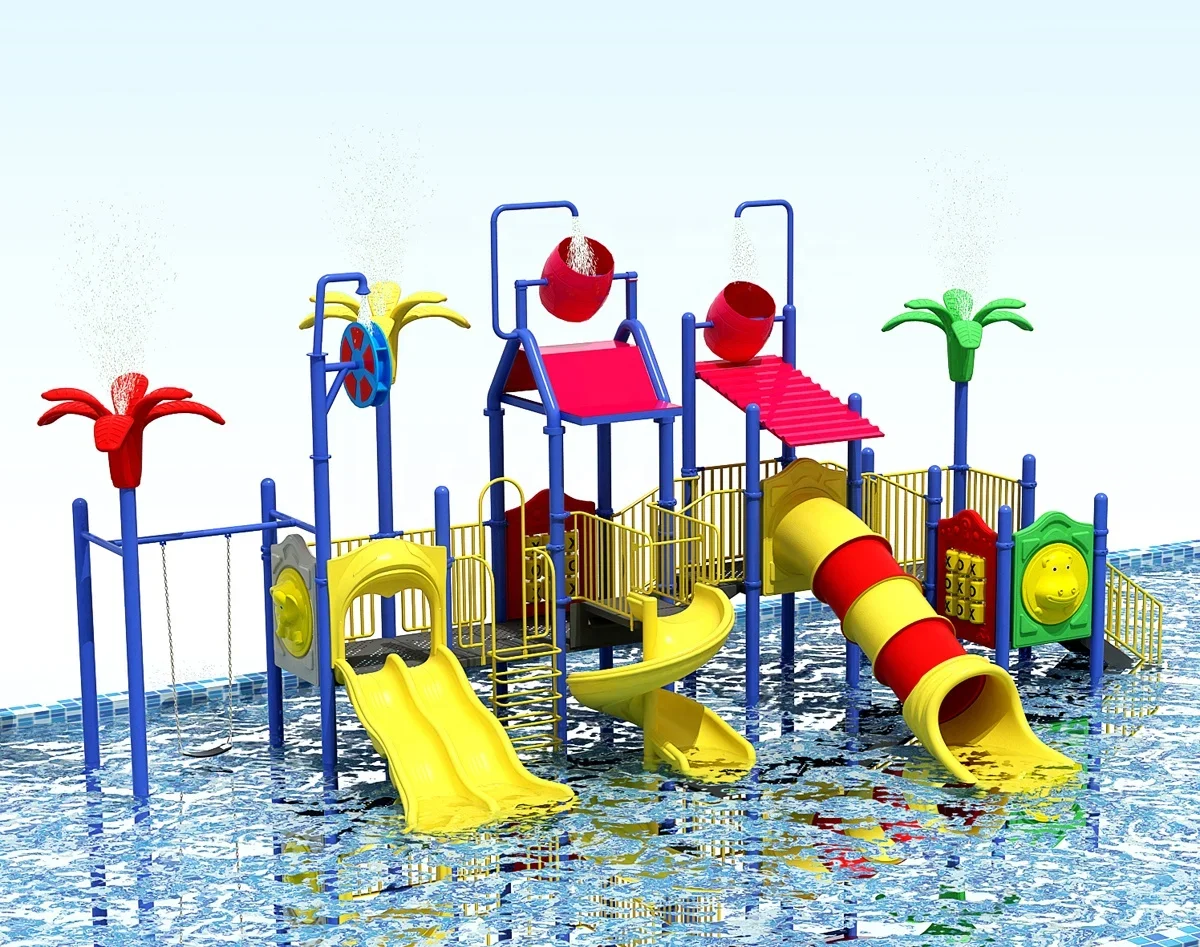 Wholesale Price Small Children Outdoor Water Playground Slides with Big Pouring Buckets for Resort Pool