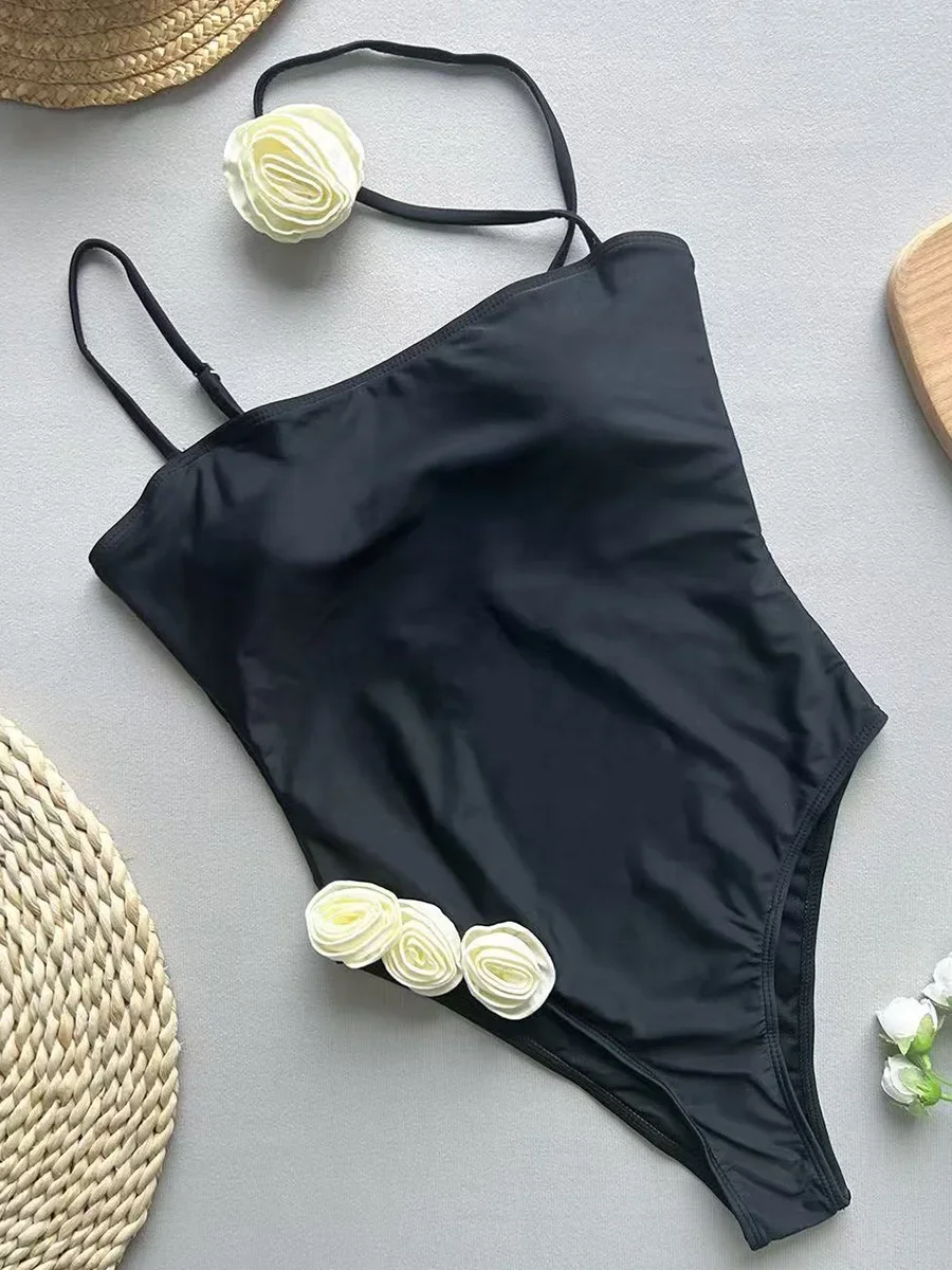 

2025 NEW Sexy 3D Flowers One Piece Swimsuit Women Swimwear Female Bather Monokini High Cut Bathing Suit Swim Lady Pool Beachwear