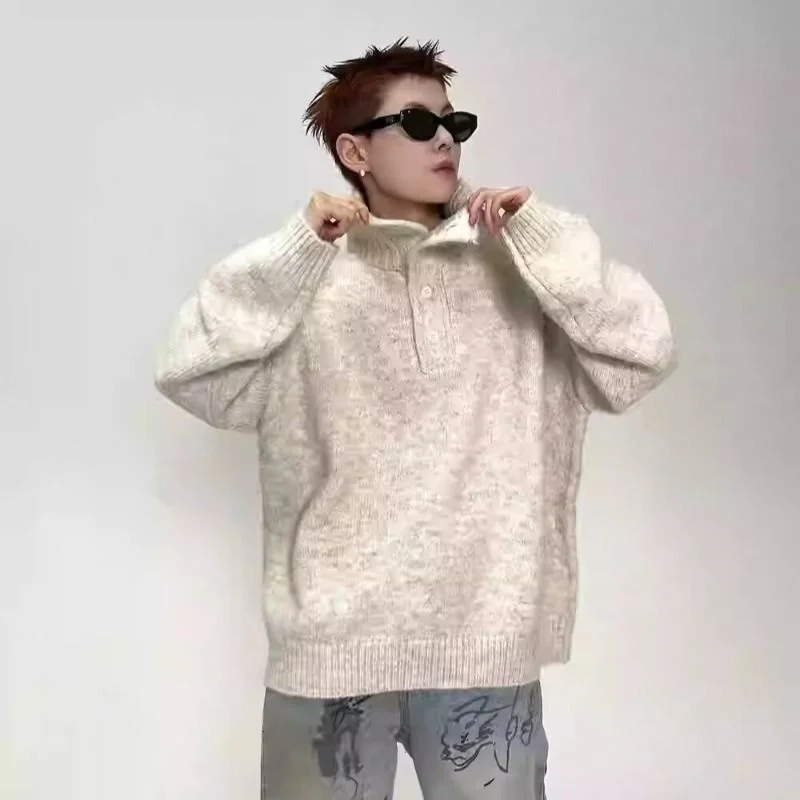 

American Retro Casual V-Ne Knitted Sweater Men's Color Open Cardigan Soft Polyester Long Sve Winter Outerwear