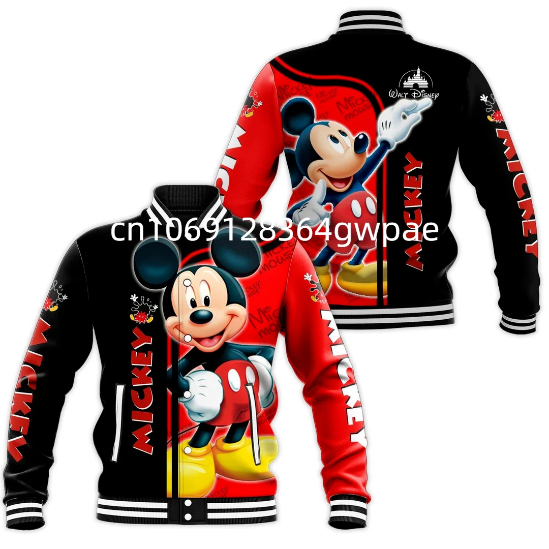 Disney Mickey Mouse Baseball Jacket Men's Women's Casual Sweatshirt Hip Hop Harajuku Jacket Streetwear Loose Varsity Coat Hoodie