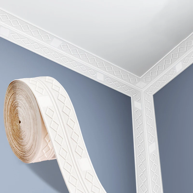 9.2M Self Adhesive Wall Skirting Border 3D Diamond Wallpaper Waterproof Ceiling Wall Stickers Anti-collision Baseboard Waistline