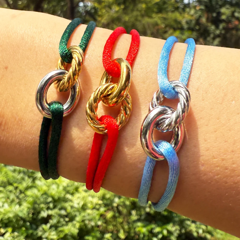 Zalman Men Women's Trendy Two Round Circles Rope Bracelets Stainless Steel Gold Color Luxury Brand Jewelry New 2026