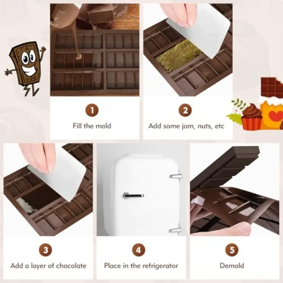 قالب قضيب شوكولاتة سميك كبير من السيليكون قالب حلوى مصنوع يدويًا قوالب شوكولاتة غير لاصقة لشبكة شوكولاتة الحليب