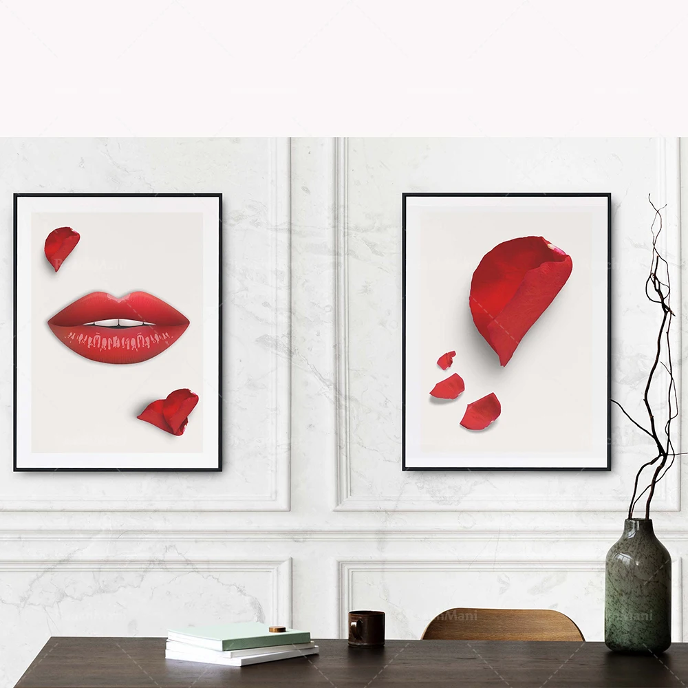 red lip petal wall art print, red lip poster, red lip poster, red petal, love wall art aesthetic home decor gift