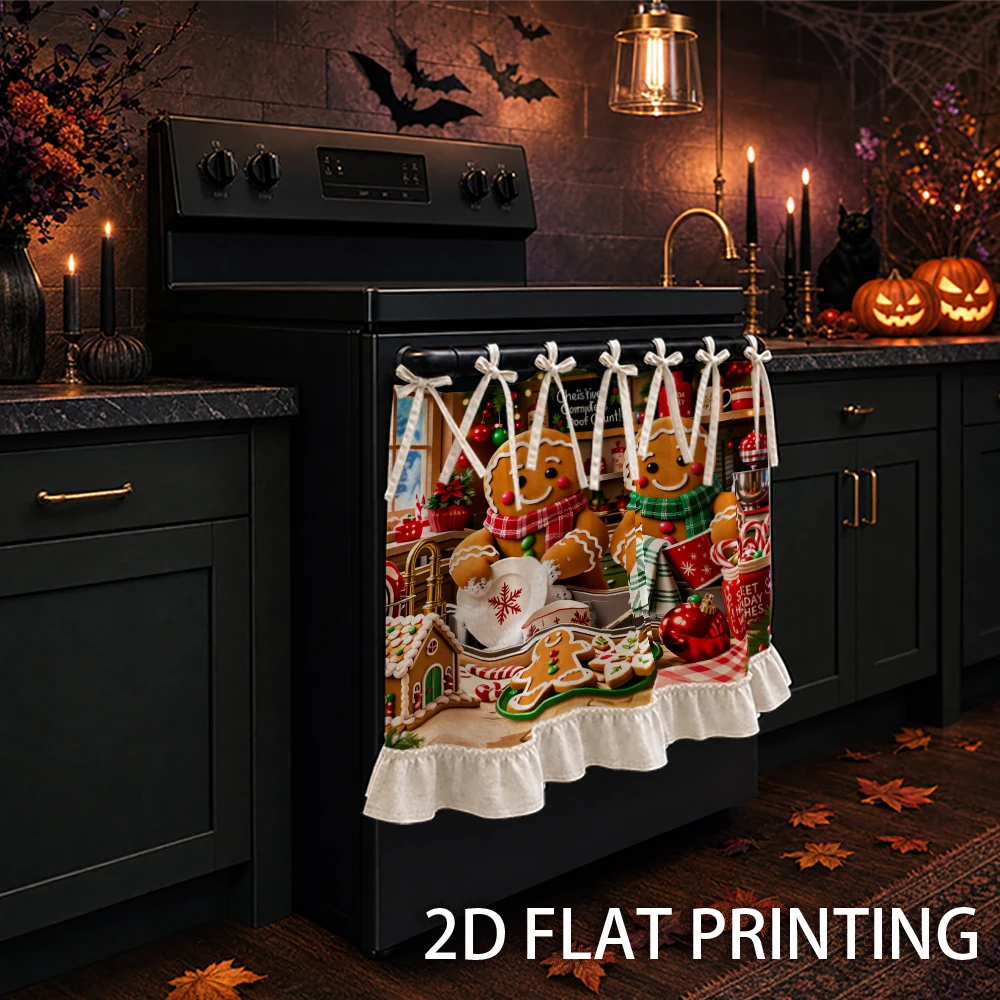 1PC Christmas Kitchen Curtain-Cabinet Curtain-Apron. Featuring a gingerbread man print. Can be used as a stove curtain, oven cur