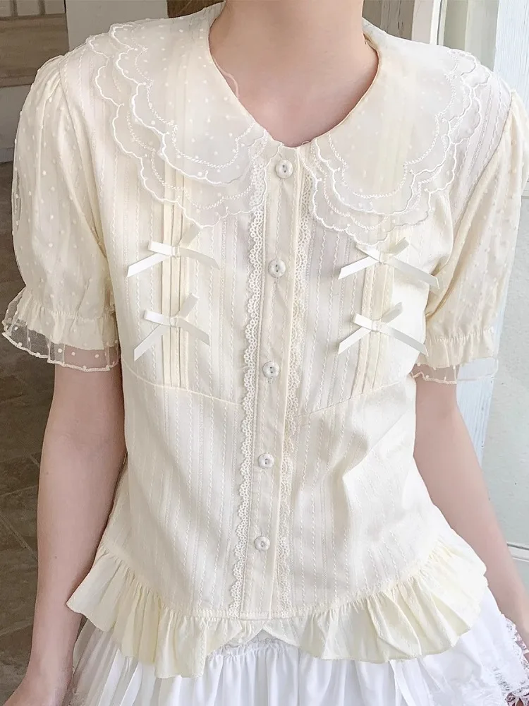 

Summer Lolita JSK Bottoming Shirt Women 2025 New Cotton Sholrt Sleeve Blouses Y2k Sweet Puff Sleeve Blusas De Mujer