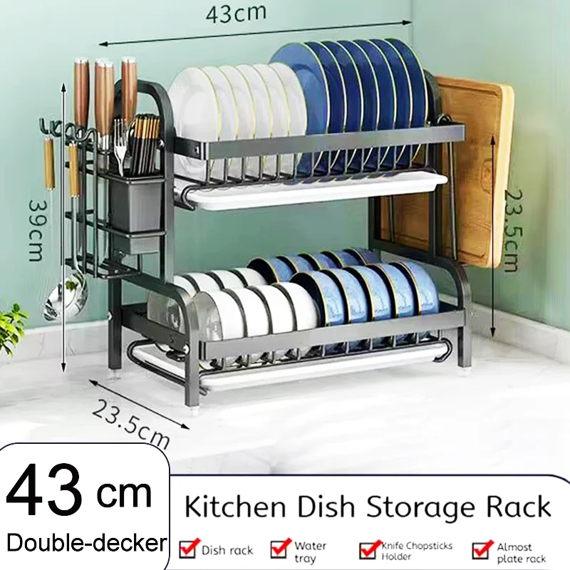 다기능 1/2 단 접시 선반, 주방 용품 보관 선반, 젓가락 칼 도마 거치대 배수 선반