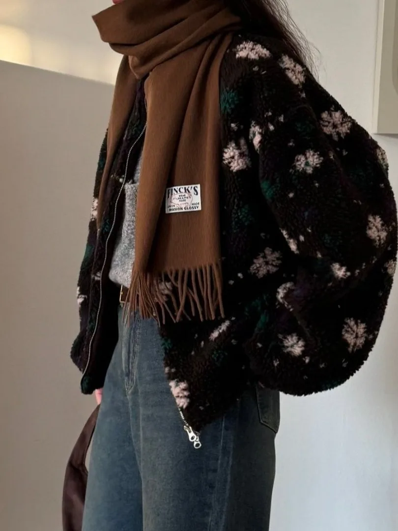 Chic Winter Thiened ort Lamm Pelzmantel frauen Floral Gemusterte Vielseitige Warme Oberbekleidung Koreanische Sle Lose Fit Damen Jaet