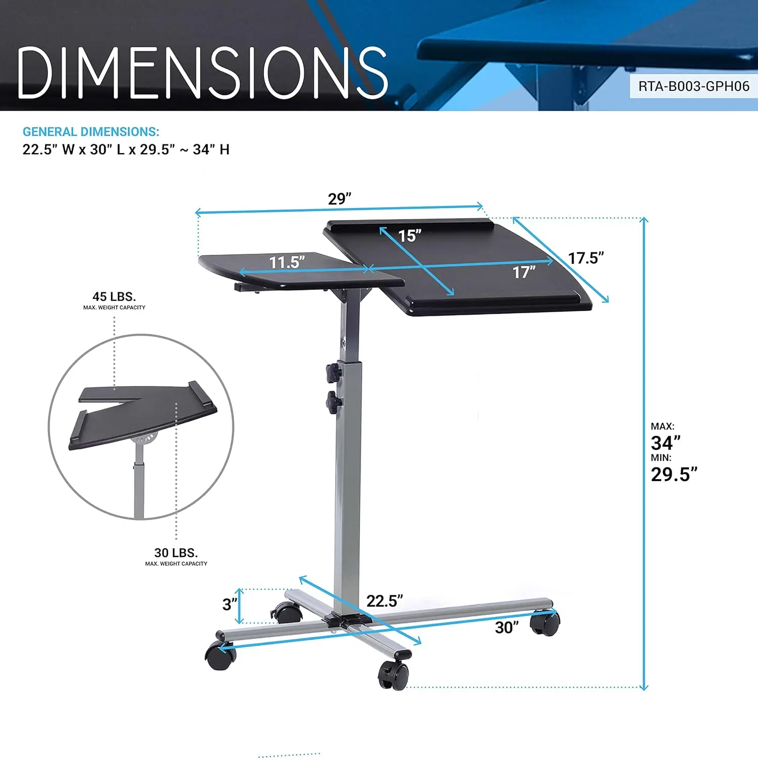 

Rolling Adjustable Laptop Cart, Graphite