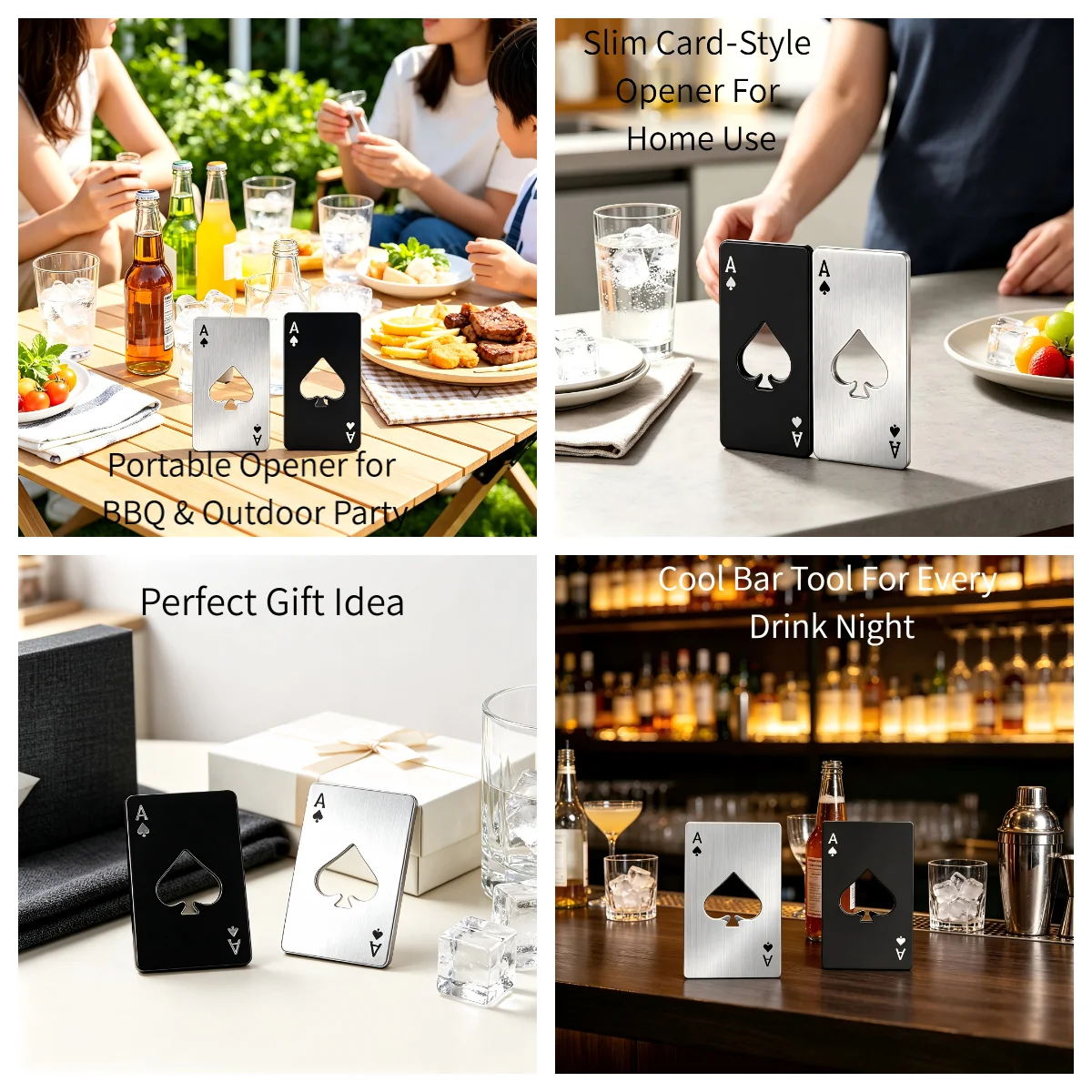 3PCS  Spade A Poker Card Bottle Opener, Credit-Card-Size Portable Beer Opener for Bar & Party Use, Black & Silver Home Supplies Utensils