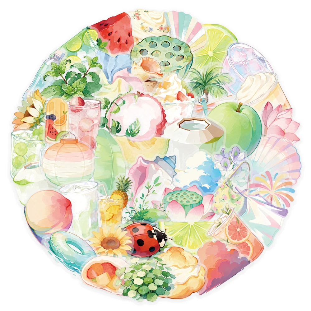 10/30/55pcs Cartoon Summer Theme Drink Food Fruit Stickers Transparent Waterproof Decals Water Bottle Laptop Phone Sticker Decor