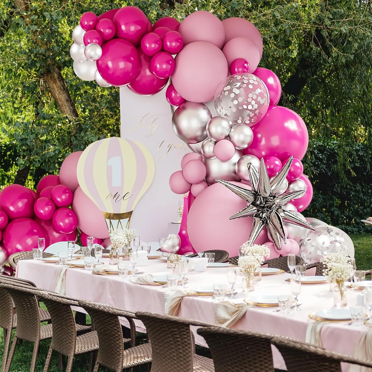141Pcs Hot Pink Silver Balloons Arch Garland Kit-Pink Balloon for Princess Birthday Graduation Party Baby Shower Decor Supplies
