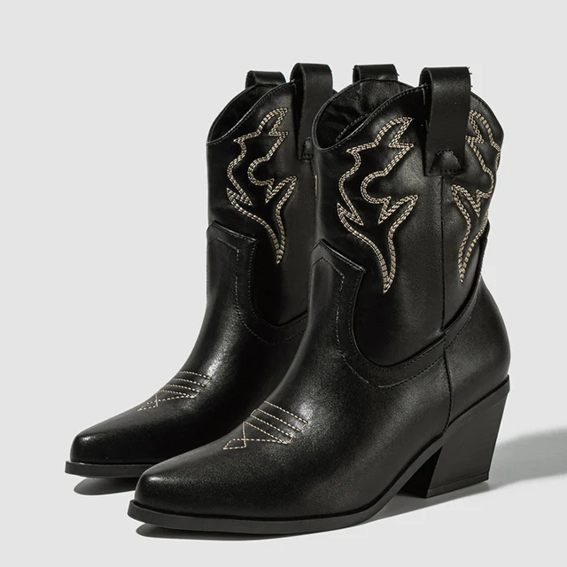 Botines Retro para Mujer, Botas de vaquero del oeste a la moda, Botas de tacón alto bordadas hechas a mano para Mujer, zapatos de diseñador, Botas para Mujer