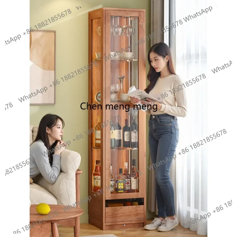 

Solid wood display cabinet Living room against the wall Household glass door Nordic high-end wine cabinet