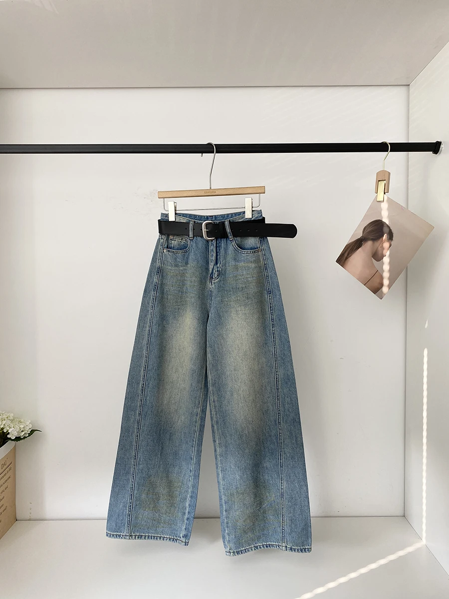 

Женские джинсы с высокой талией и широкими штанинами в стиле ретро, весна 2026, американский стиль, модный дизайн