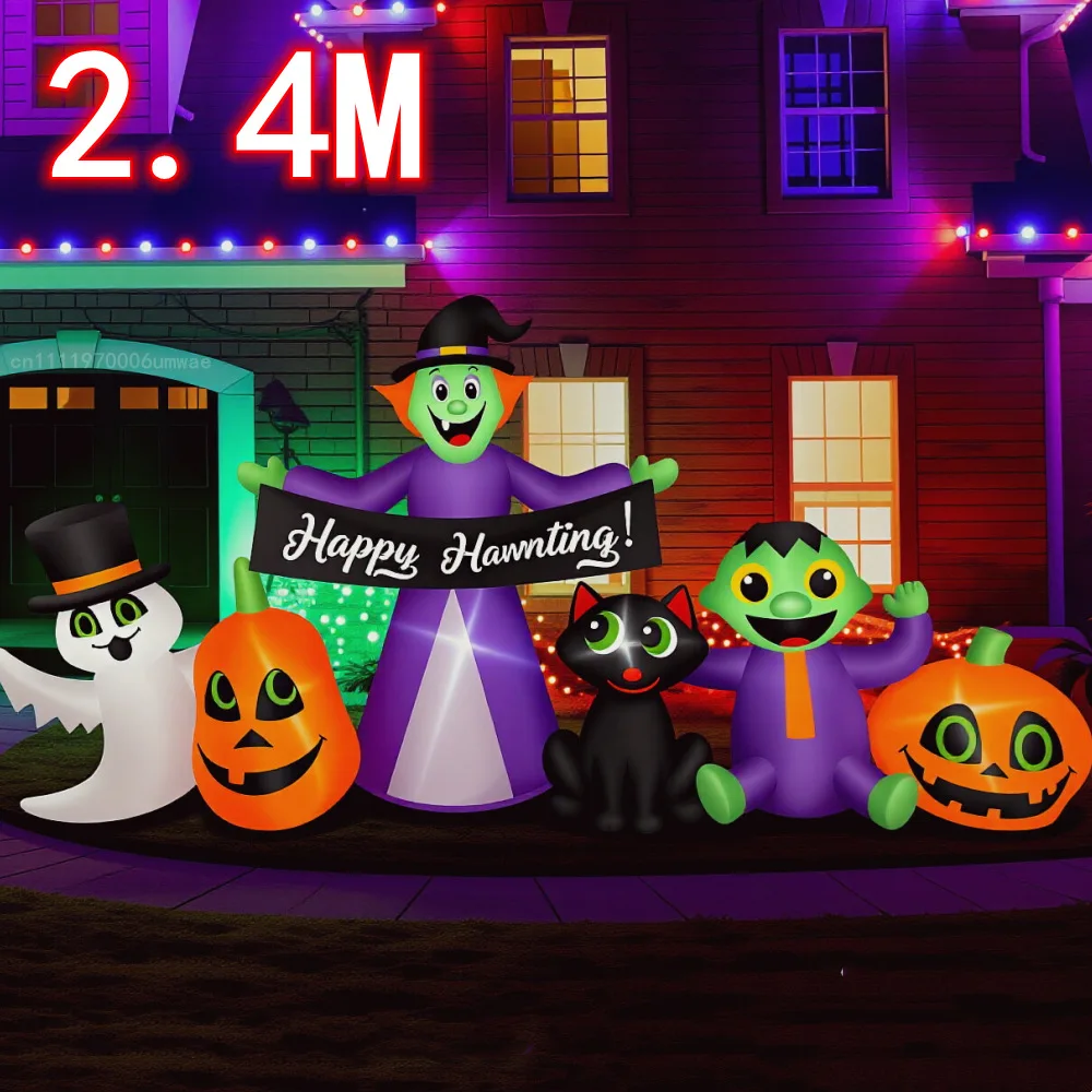 2.4M Halloween Inflatable Witch Ghost Pumpkin Decoration with LED Lights, Waterproof Outdoor Indoor Yard Party Decor, Funny Haunted House Props for Kids Adults Festival Garden Lawn Ornament