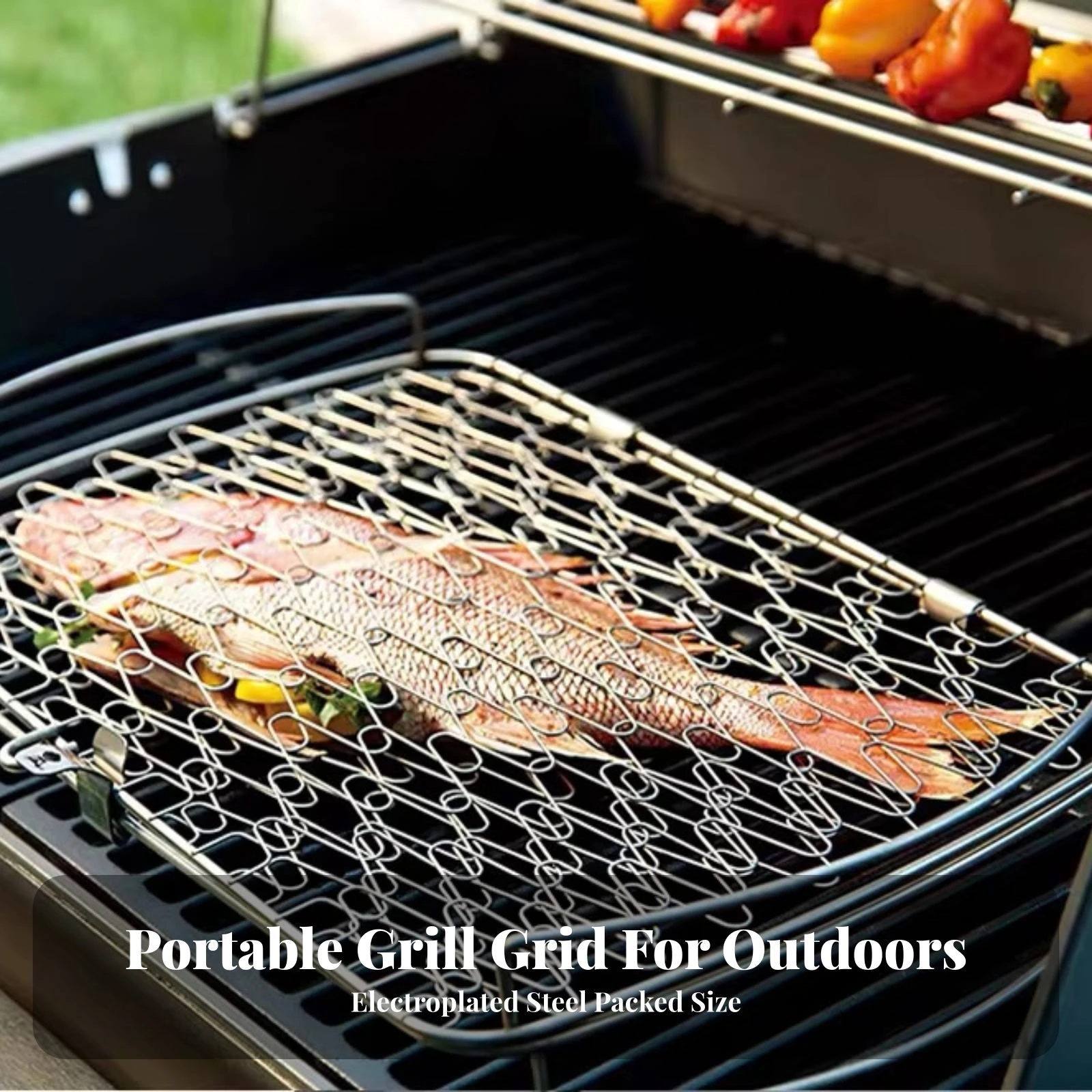 Folding Barbecue Grilling Basket Rustproof Foldable Seafood Grill Basket Heavy Duty Reusable for Outdoor Cooking, Camping