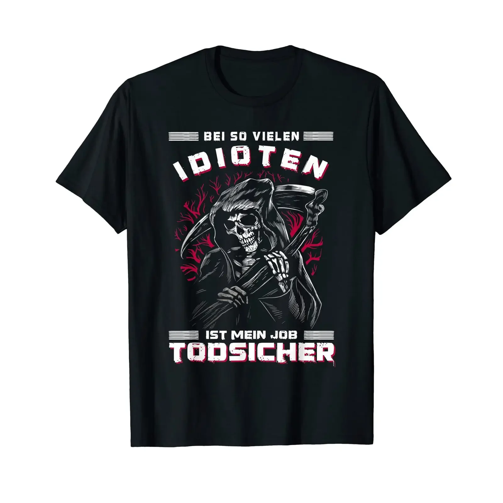 With so many idiots a job is foolproof crisis proof Grim Reaper T shirt vintage Washed Casual Unisex Top For Everyday Wear Soft