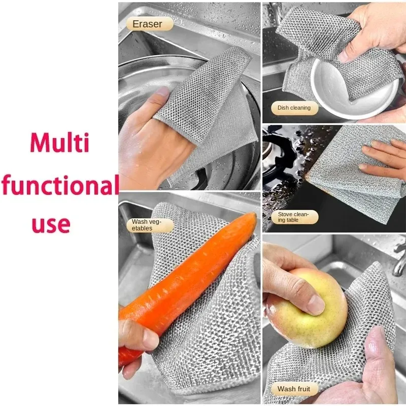 Magic Steel Wire Cleaning Cloths Double -sided Thickened Metal Silver Wires Rags Kitchen Dish Pot Washing Cloth Towel Clean Tool