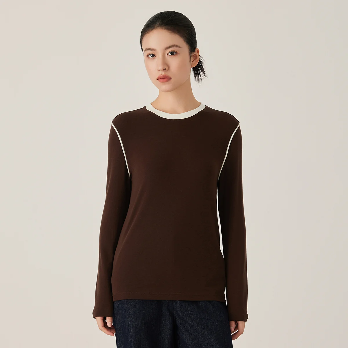 

KL9523324 Women's Slim Fit Long Sleeve Crew Neck T-Shirt Comfortable Soft Stretchy Basic Top Blended Fabric Fall Collection