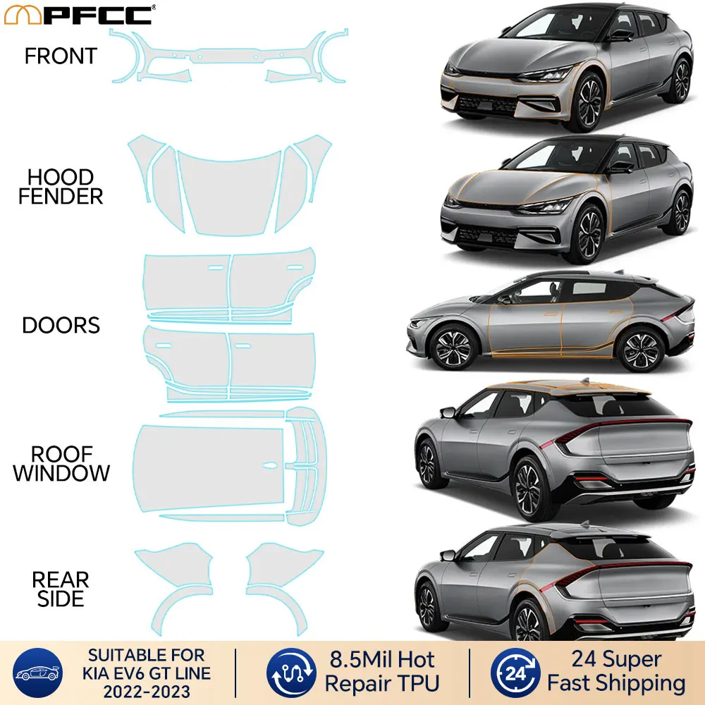 

Предварительно вырезанная пленка для KIA EV6 GT-Line 2022-2023 8,5 мил, защитная пленка для автомобильной краски из ТПУ, наклейка на кузов, защитная ремонтная пленка от царапин