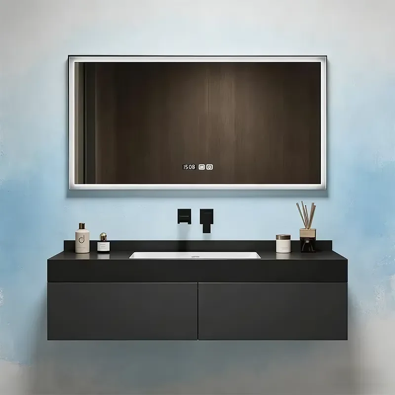 Household Floating Multi-layer Wooden Board Wall-mounted Modern Bathroom Mirror Cabinet for Hotel