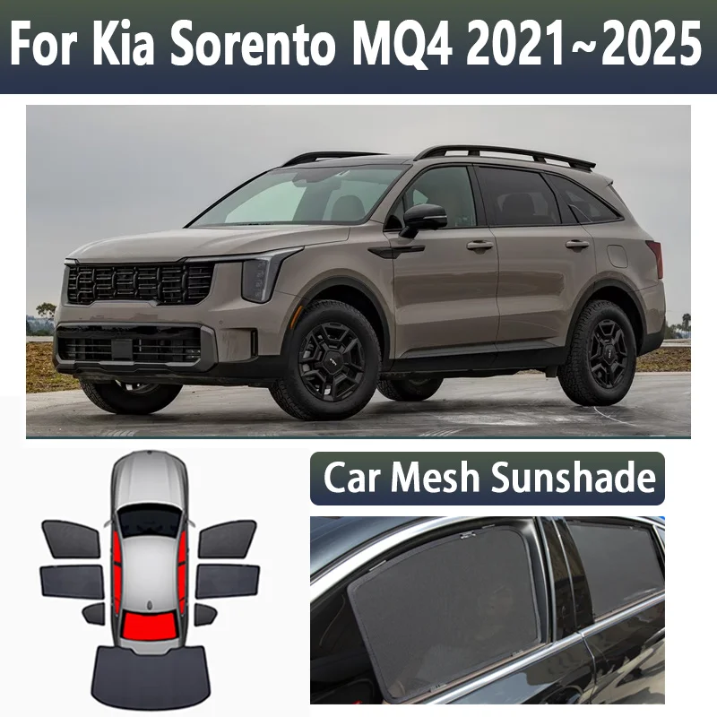 

Солнцезащитные козырьки для Kia Sorento MQ4 MK4 2021 ~ 2025 2022 2023 2024, автомобильная сетка, солнцезащитный козырек, магнитный козырек, наклейки для штор, аксессуары