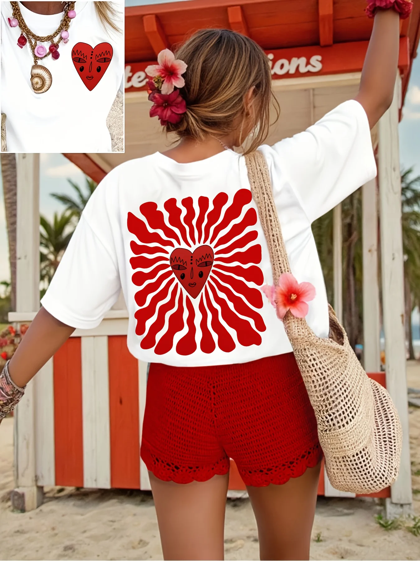 Atmungsaktives und bequemes Damen-T-Shirt mit gemustertem Aufdruck, Sommer-Kurzarm-Harajuku-Streetwear-Tops, T-Shirts