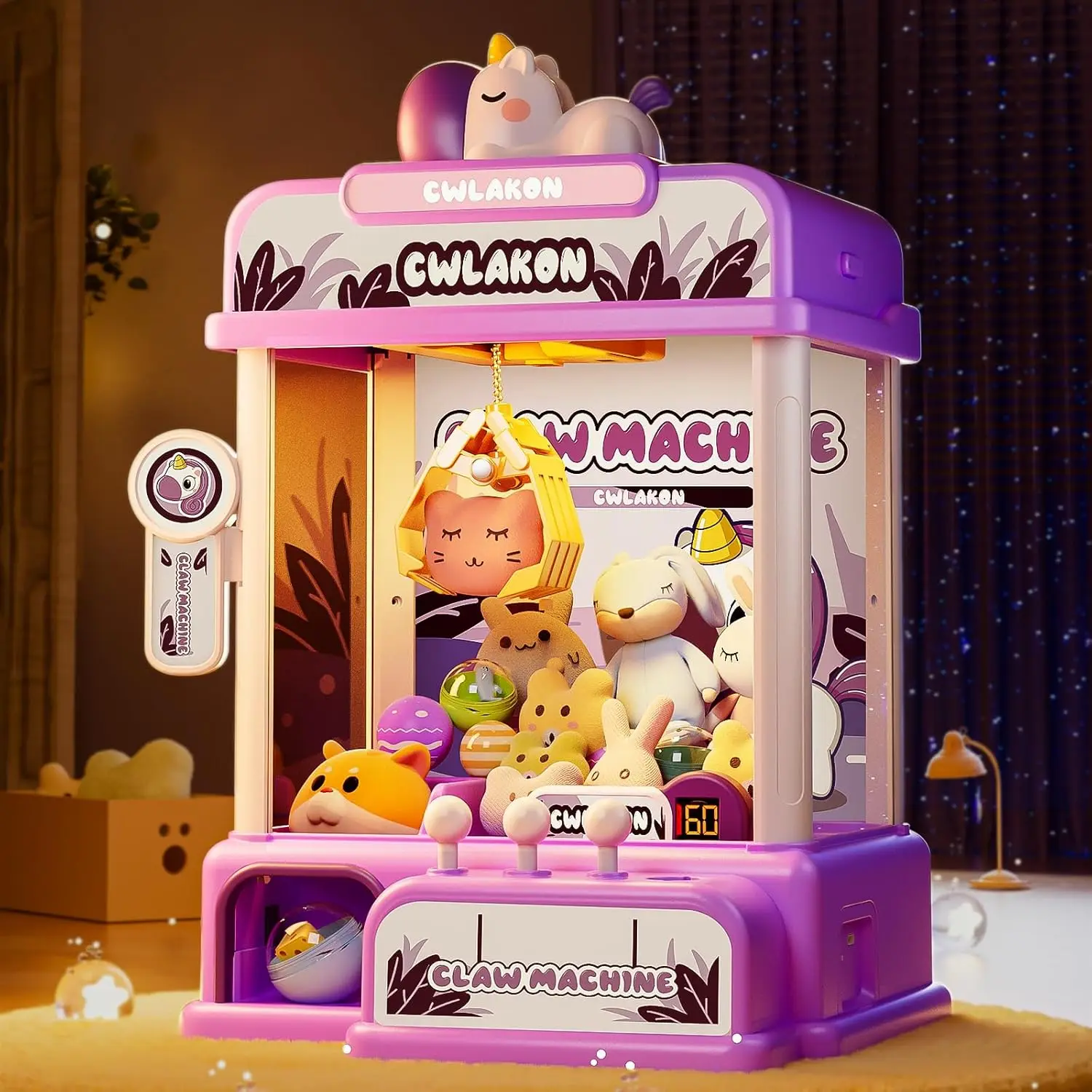 

Claw Machine for Kids Mini Vending Game Unicorns Toys with Sound for Girls Candy Grabber Prize Dispenser Christmas Birthday Gift