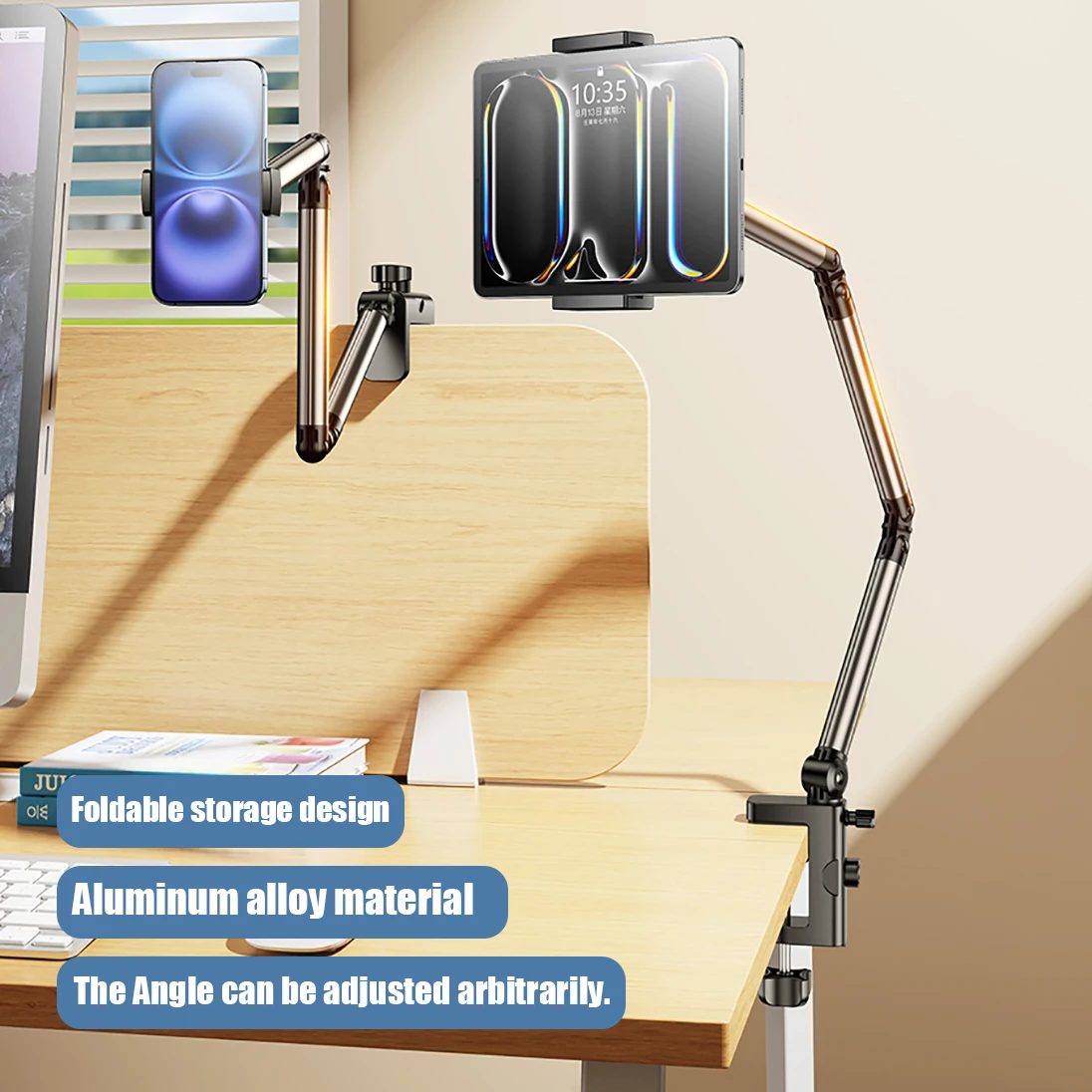 OUTMIX Upgraded Arm Desk Bedside Mobile Tablet Support Bracket for Live Streaming And Drama Watching Adjustable Universal Stand