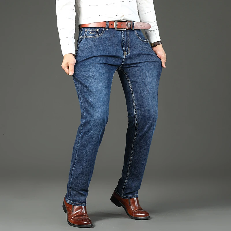 2025 Spring Autumn Office Business Jeans Men Classic Blue Cotton Stretch Straight-leg Denim Pants Male Brand Trousers