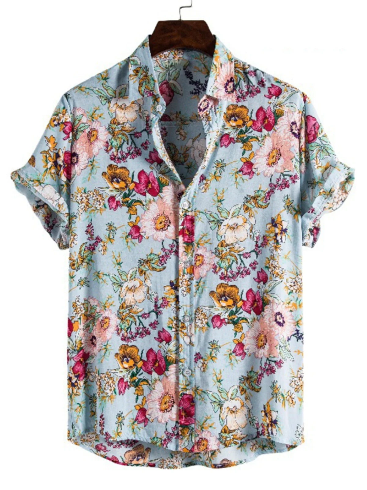 

Casual Floral ort Sve irt Lapel Flip Collar Breathable Summer Youth Faion Stand Fit M irt Moisture Absorbent