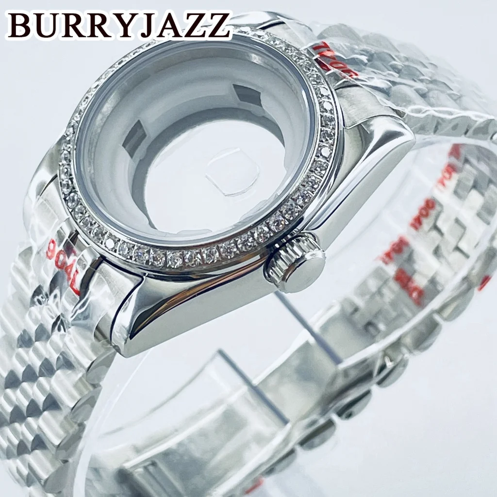 BURRYJAZZ 31mm NH05 NH06 Silver Solid Stainless Steel Sapphire Glass Diamond Watch Case