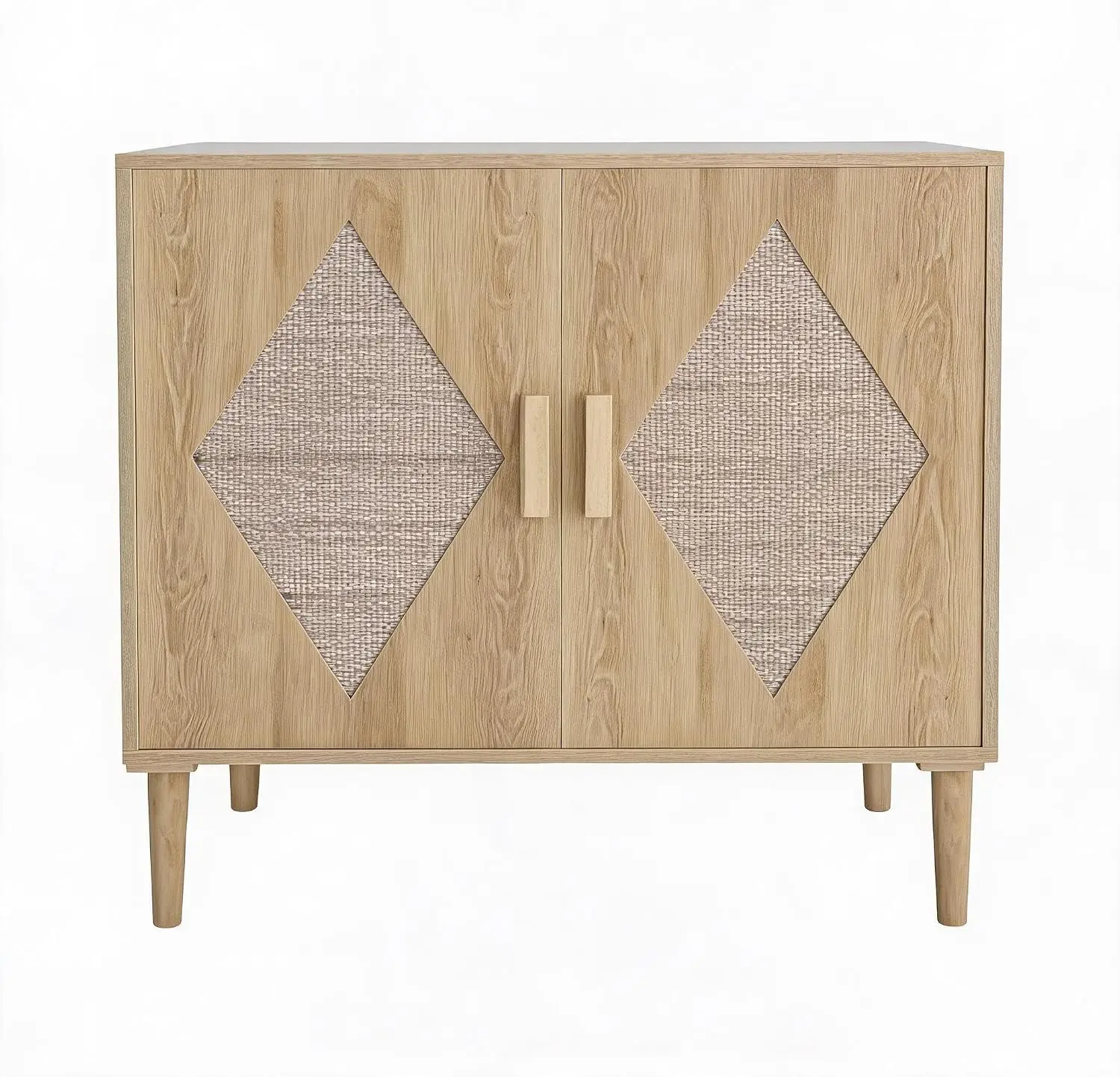 Rattan Sideboard Cabinet, Farmhouse Storage for Living Room | Hand-woven rattan with wood frame, Dual-door cabinet with adjustable shelf, Anti-tip kit included for safety