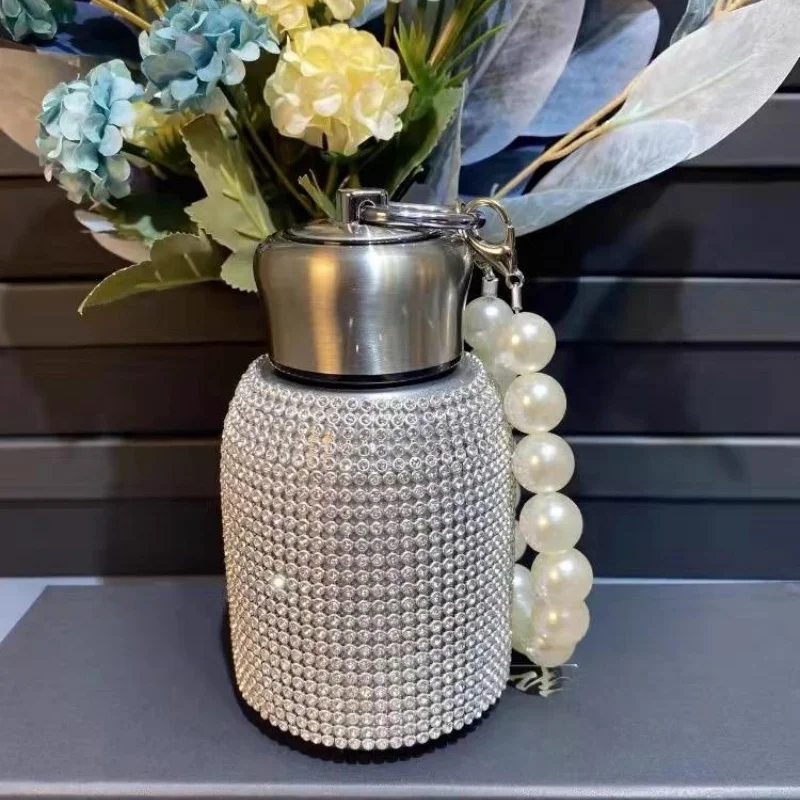 New Fashion Pearl Bracelet Water Cup High Luxury Diamond Water Cup Thermos Cup Home Out Stainless Steel Student Belly Cup