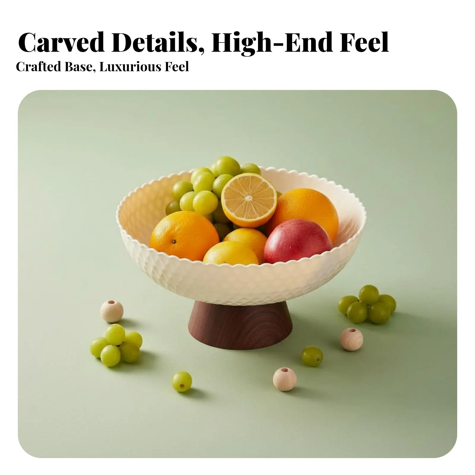 Faux Wood Grain Serving Platter Stable Base High Foot Snack Tray Footed Fruit Colander Bowl Large Capacity for Kitchen Counter