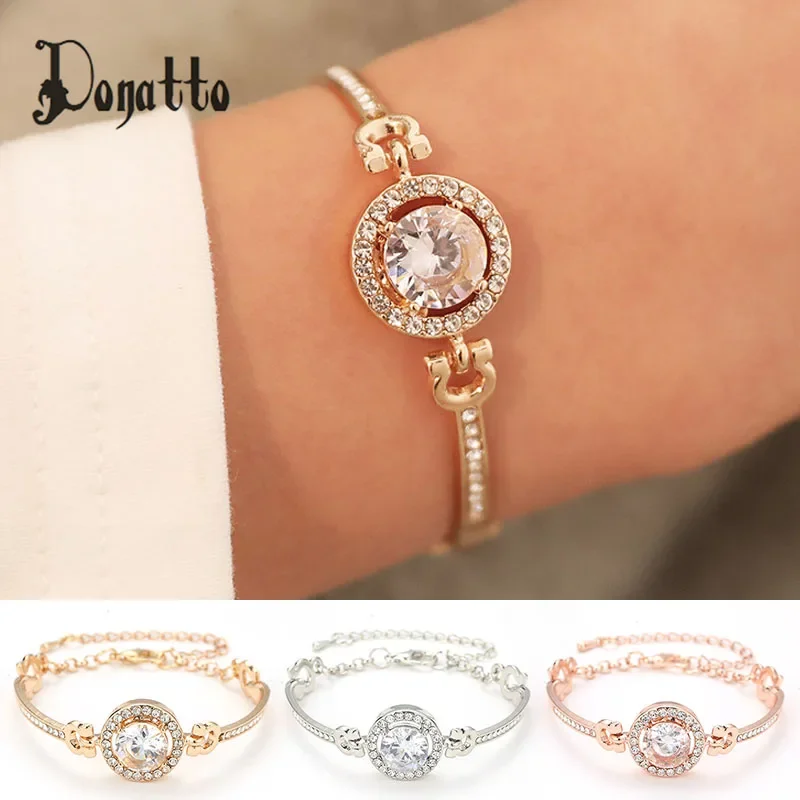 Luxury Rhinestone Zircon Chain Bracelets Adjustable Women Elegant Crystal Round Gemstones Bangle Bracelet Jewelry Gift