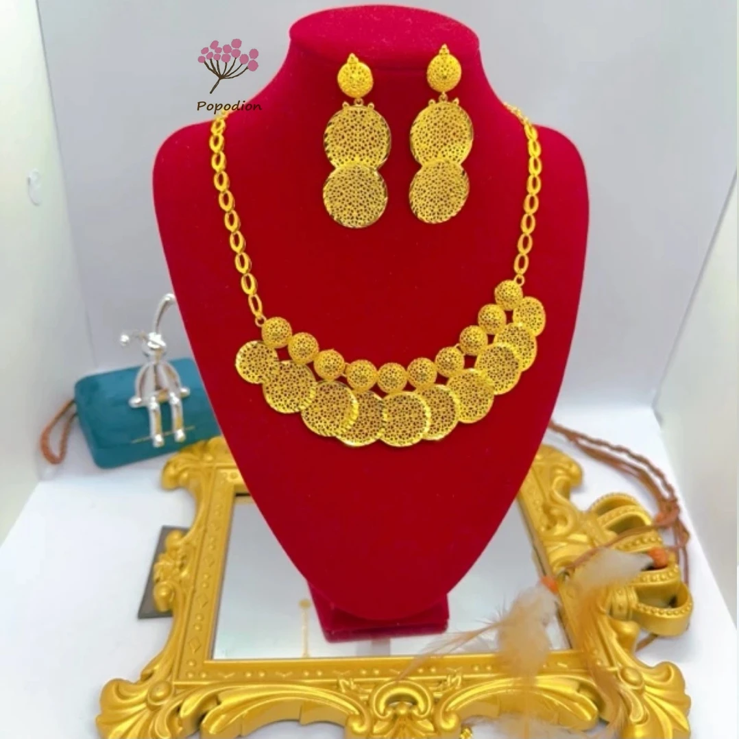 Dubai 24K Gold Plated Bridal Wedding Jewelry Necklace Earrings Women's Jewelry Two Piece Set YY10492