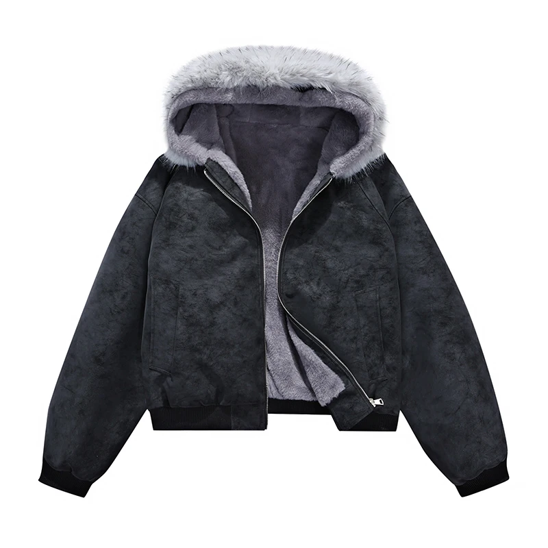 

Factory Direct Sale Zuoshan Sculpture Autumn/Winter 2025 Fur Collar Cotton Clothing for Men, Warm Zipper Closure Hooded Long Coa