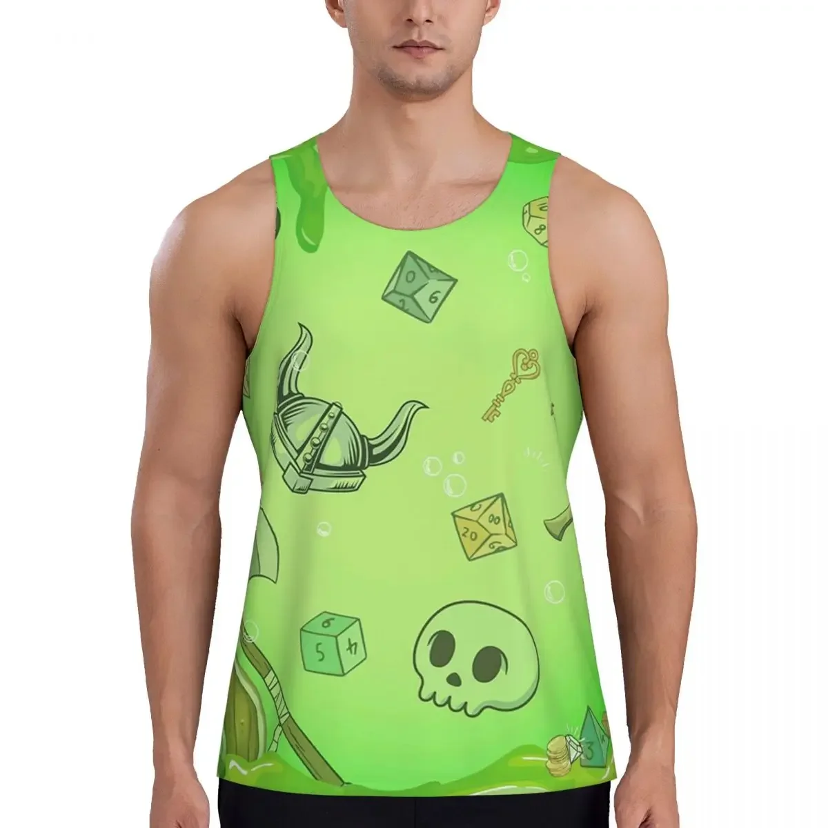 Quick Dry GELATINOUS CUBE Green Ooze Dnd Monster, Dnd Dice, Skull, Loot, Axe And Sword Gym Tank Muscle Sleeveless Shirt Vest