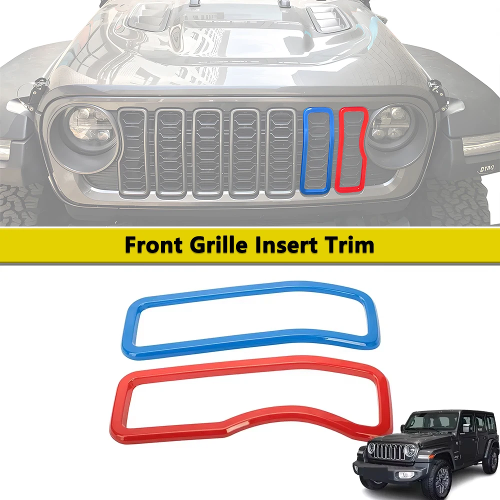 

Car Front Grille Inserts Trim for Jeep Wrangler JL 2024-2026 2Pcs Blue Red Grille Ring Cover Sport Styling Exterior Accessories