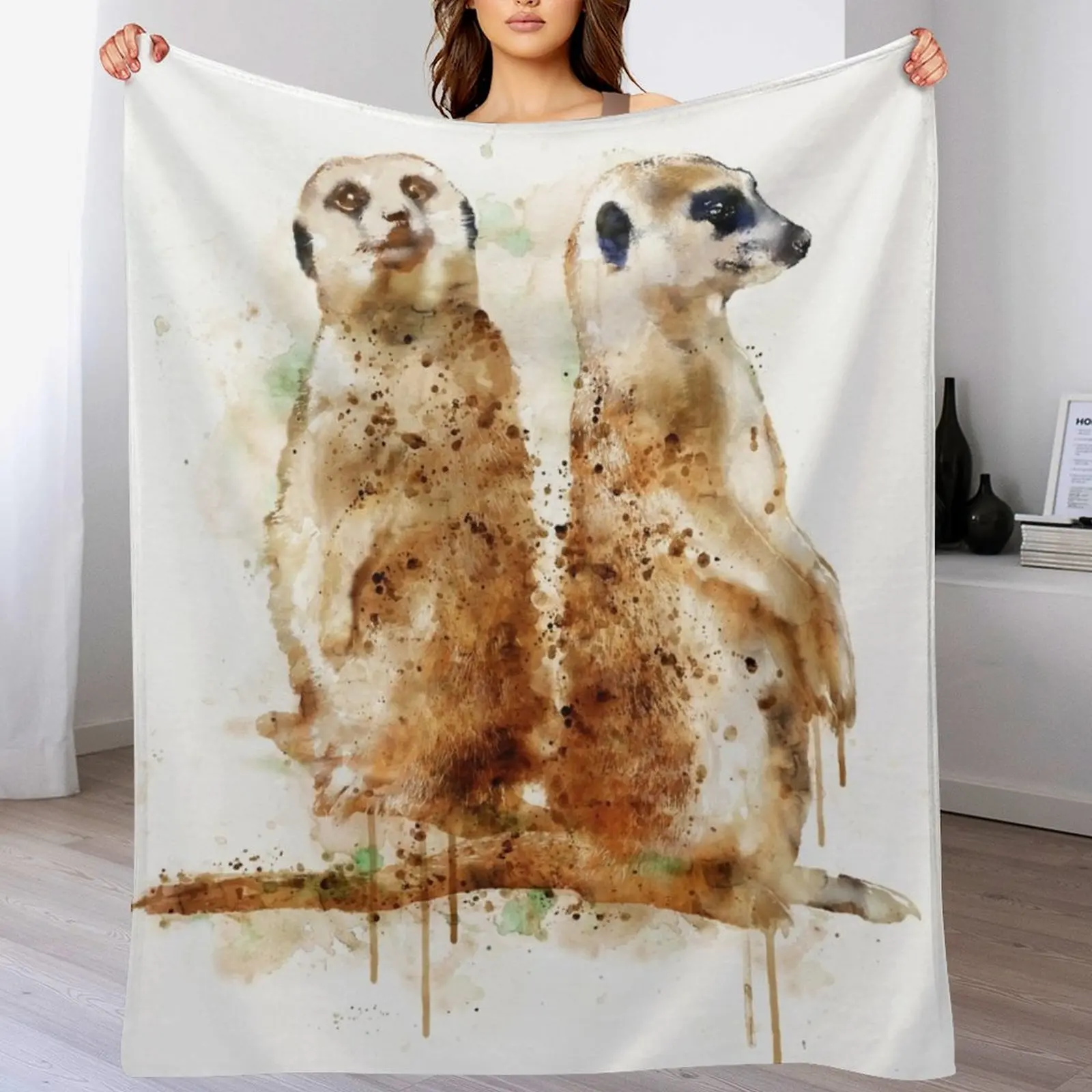 

Meerkats Throw Blanket halloween Hairy Cute Plaid warm for winter Blankets